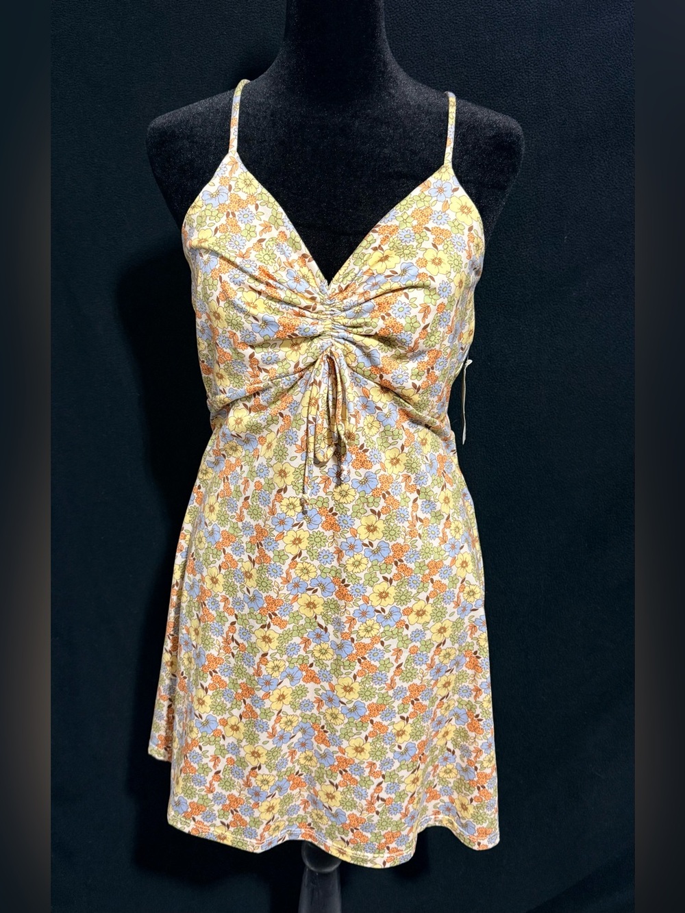 NWT Altar'd State Floral Ruched Tie-Front Spaghetti Strap Mini Dress